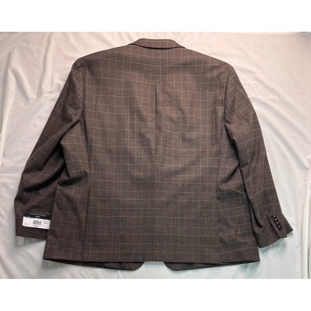 Shaquille O'Neal XLG Men 52R Brown Glen Plaid Stretch Sport Coat Blazer